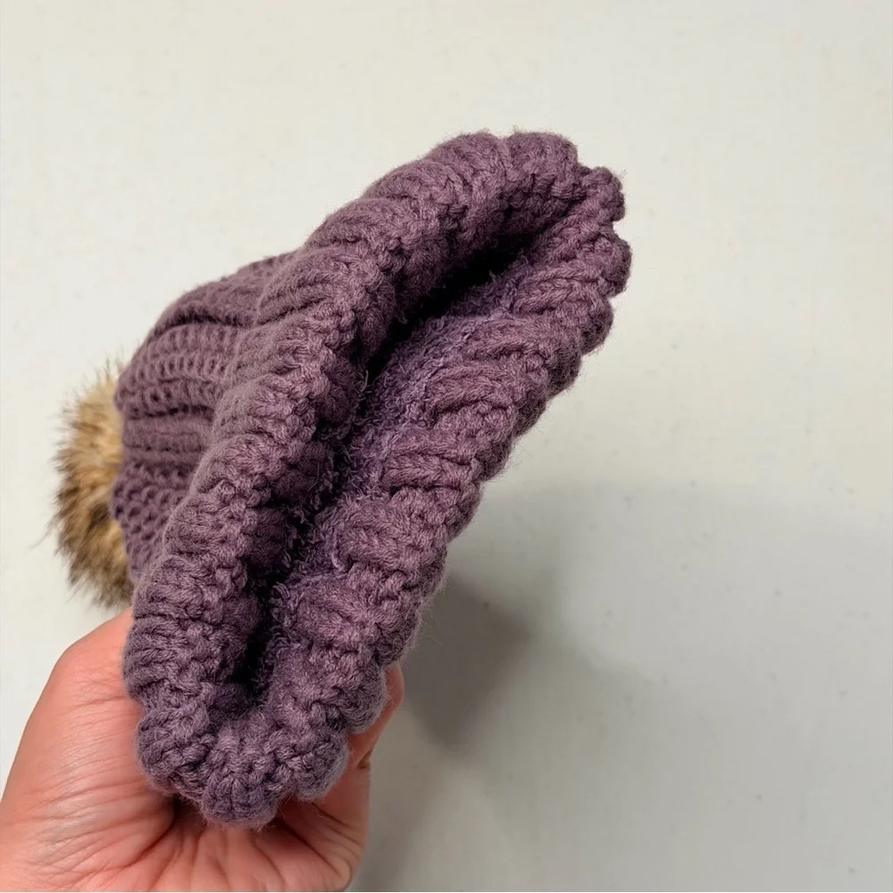 C.C Kids Dark Purple Knit Beanie with Pom-Pom